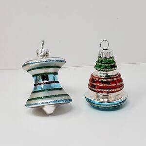 Shiny Brite Christopher Radko Stripe Various Shapes Red Green Ornament Set 2 Exc